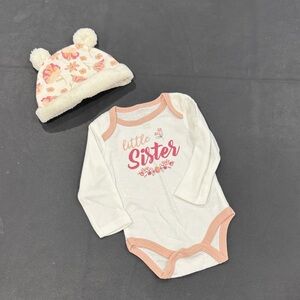 Chick Pea Cream and Pink Little Sister Bodysuit with Floral Hat